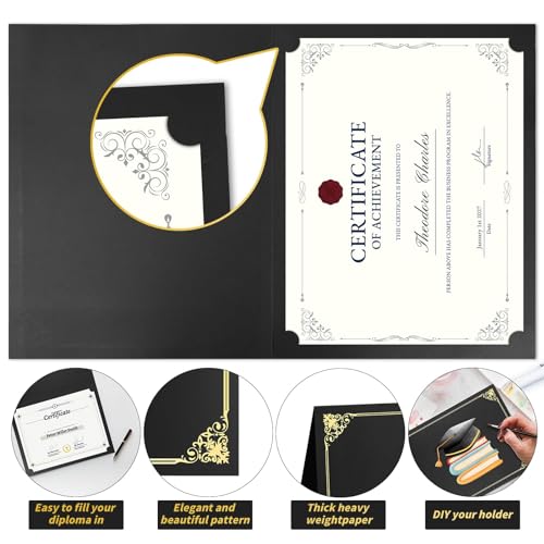 50 Pack Black Certificate Holders 8.5x11 Diploma Covers Document Folders