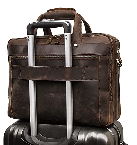 XIXIDIAN 15.6 inch Leather Messenger Bag Genuine Leather Briefcase for Men Large Satchel Shoulder Bag Rugged Leather Computer Laptop Bag(Size:39 * 12.5 * 30cm) (Color : Brown)