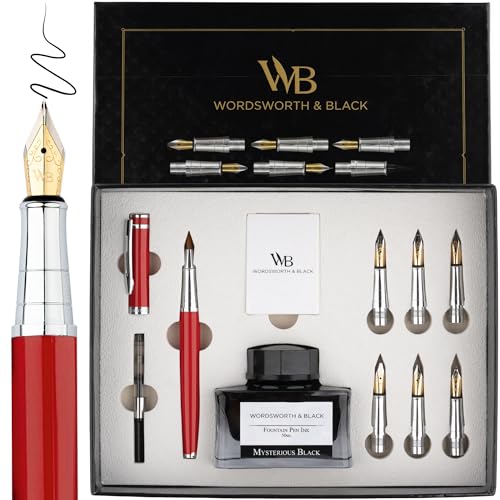 Wordsworth & Black Luxury Calligraphy Pen Set for Writing, 6 Nibs, Red