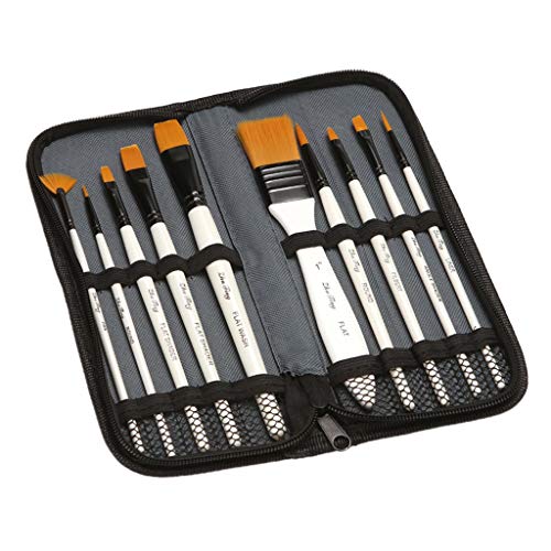 HBJWOV 10Pcs Nylon Hair Oil Acrylic Watercolor Painting Brushes Set W/Zipper Case