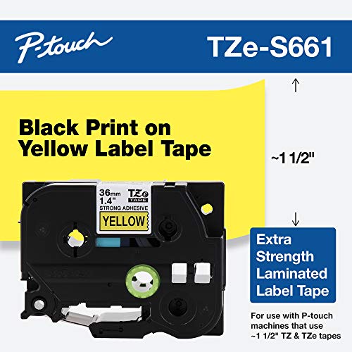 Brother Laminated Extra-Strength Black on Yellow 1 1/2 Inch Tape - Retail Packaging (TZeS661) - Retail Packaging