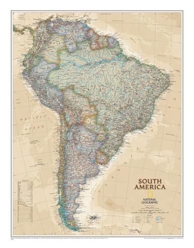 National Geographic Maps: South America Executive Wall Map - Antique Style - 32 x 25.25 inches - Front Lamination