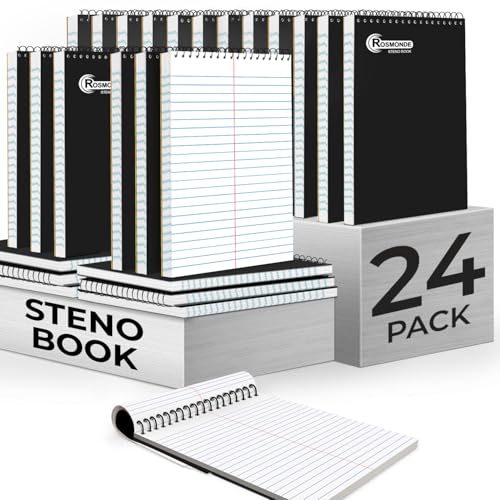 Rosmonde 24 Pack Bulk Steno Pads, 6" x 9", Gregg Rule, 80 Sheets/160 Pages