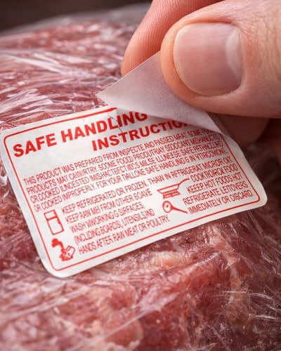 Aquos Food Safe Handling Instruction Labels for Meat | 2.25" x 1.125" Informational Food Safety Labels | Strong Adhesive Rolls | 1000 Labels Per Roll | Made in USA (20 Rolls)