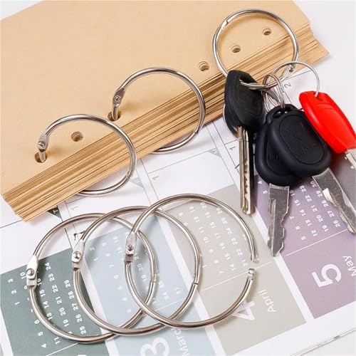 Binder Rings 100Pcs Metal Loose Leaf Binder Ring Book Hoops 38mm 50mm DIY Albums School Craft Binding Office Supplies for DIY Travel Diary(50mm)