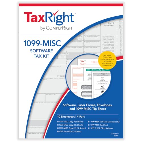 ComplyRight TaxRight Set 1099-MISC (4-Part) with Self-Seal Envelopes and Software, 10-Pack, Tax Filing for Business