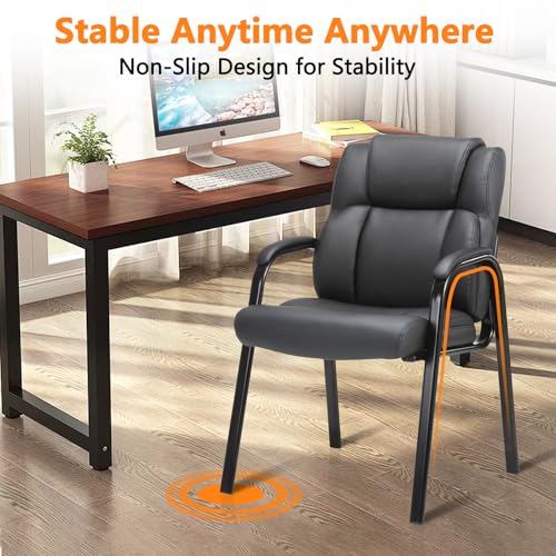 CLATINA Leather Guest Chair with Padded Arm Rest for Reception Meeting Conference and Waiting Room Side Office Home Black 2 Pack