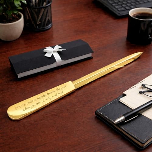 Personalized Gold Letter Opener Custom Engraved Free - Office or Desk Accessory - Thank You Gift for Boss, Coworkers, Teachers, Free Engraving - Ships from USA