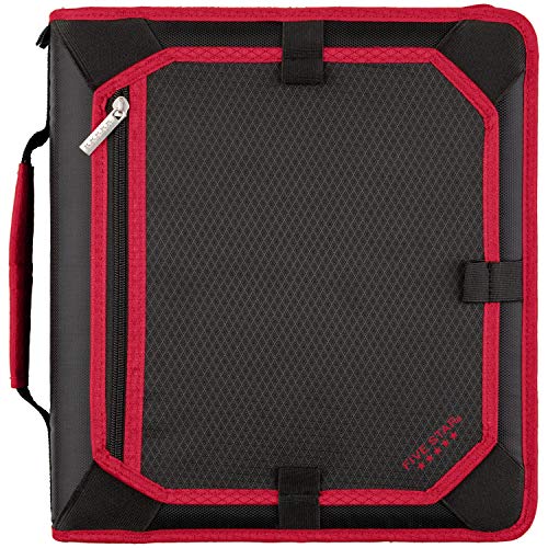 Five Star Zipper Binder, 2 Inch 3 Ring Binder, Expansion Panel, Durable, Black/Red/Gray (29052BE7)