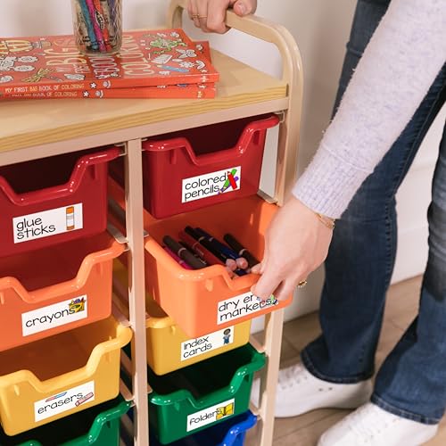 ECR4Kids 15-Bin Mobile Organizer with Shelf, Removable Bins, Sand/Assorted