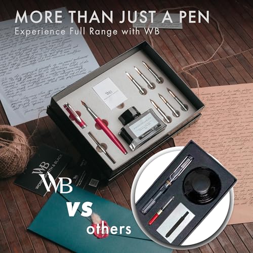 Wordsworth & Black Luxury Calligraphy Pen Set for Writing, 6 Nibs, Red