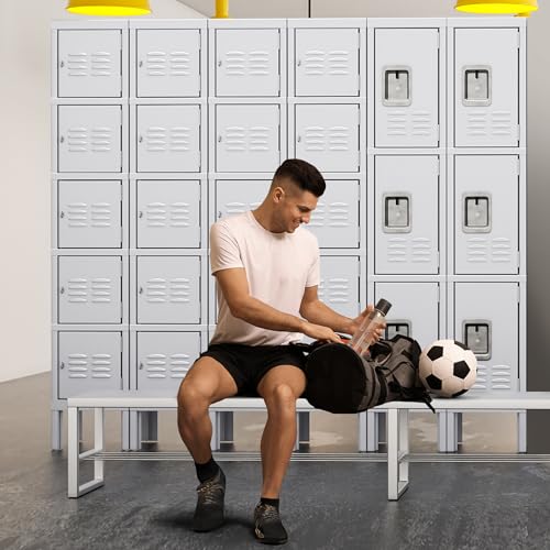 INTERGREAT Metal Locker for School Office Gym Metal Storage Locker Cabinet for Employees Students Steel Locker Triple Tier with 5 Door Gray