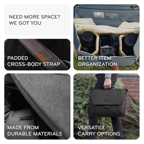 Peak Design Everyday Messenger 13L, Kelp, Weatherproof Camera and Work Bag with Laptop Sleeve, Expandable, MagLatch Closure, FlexFold Dividers, Fits 13" Laptop, Messenger Bag for Men and Women