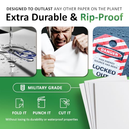 TerraSlate Premium Rain/Weather/Waterproof Paper, 10 Mil 8.5 x 11 Inches, White, Durable Printer Paper (25 Sheets)