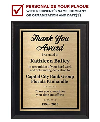 Thank You Award Plaque 8x10 Personalized Gift for Employee Appreciation and Recognition for Co-Worker, Family or Friend - Customize Now!