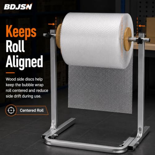 BDJSN Floor Standing Bubble Wrap Dispenser, Galvanized Steel Packing Roll Holder with Wooden Side Guides and Quick-Change Knobs, 70 Cm High for Warehouse Shipping and Moving Supplies 60cm