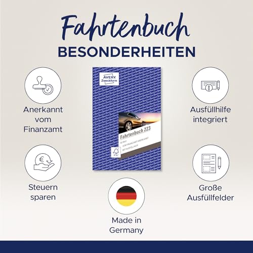 AVERY Zweckform 223-5 Car Log Book A5 80 Pages for 858 Drives Germany and Austria for Dimensions of Private and Business Trips Pack of 5