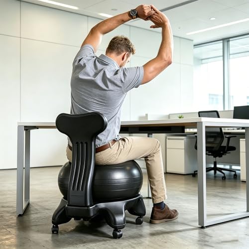 EXCLURA Ergonomic Yoga Ball Office Chairs, Balance Ball Stability Seat with with Back Support & Wheels, Rolling Exercise Ball Chairs for Core Strength(Style B)