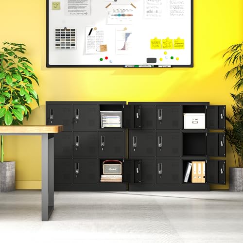 Yukimo 9 Doors Metal Lockers for Employees, Steel Storage Locker with Lock and Card Slot, Employee Lockers for Home, Office, School, Gym, Require Assembly(Black)