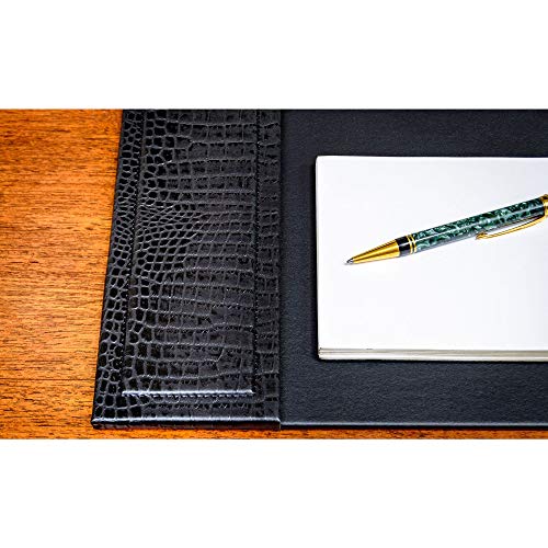 Dacasso Black Crocodile Embossed Leather Desk pad with Side-Rails, 25.5 by 17.25 Inch