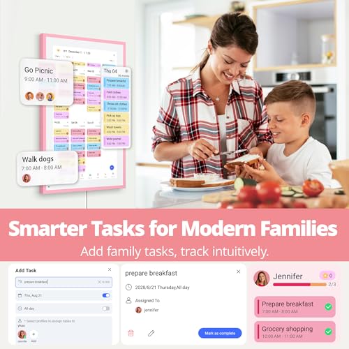 Dragon Touch 15.6 Inch Digital Calendar Wall - 1920 x 1080 FHD Electronic Wall Calendar Family Planner with 32GB Memory and Wall Mount, Touchscreen Intelligent Desk Calendar, Pink
