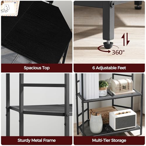 MAHANCRIS Corner Printer Stand with Charging Station, 3-Tier Large Printer Table with Adjustable Feet, Metal Frame Storage Shelf for Office, Living Room, Small Space, Black PTBK14E01