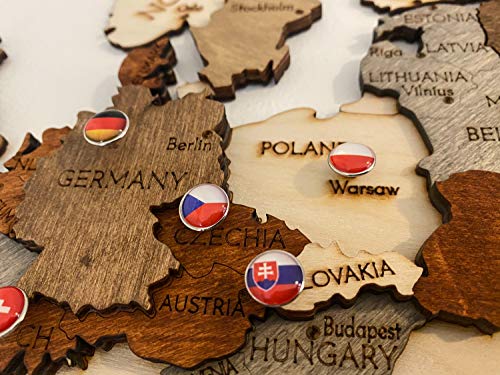 National Flag Thumb Tacks Country Map Push Pins (287 Pieces) - for Bulletin Board, Wooden map, Office, calendars