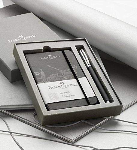 Faber-Castell Ambition Black Resin Rollerball Pen & Notebook Gift Set | Matte Black Rollerball Pen with Fast-Drying Ink, A6 Grid Notebook & Gift Box for Writing, Journaling & Professional Use