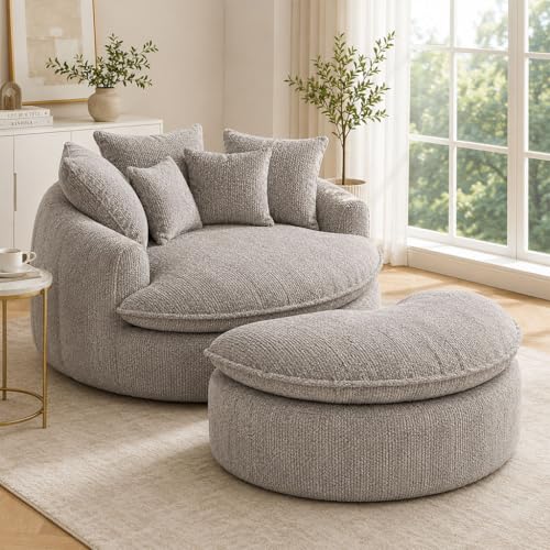 HOYOC Plush Ottoman Foot Rest, Upholstered Pouf Foot Stool with Soft Polyester Fabric, No Assembly Footrest Pedal for Couch, Sofa, Living Room, Bedroom & Office,Light Grey