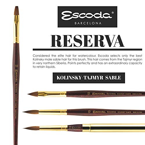Escoda Reserva 1212 Series Artist Watercolor Short Handle Paint Brush, Pure Kolinsky-Tajmyr, Round, Size 16