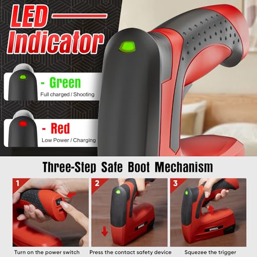 SHALL Electric Staple Gun, 2 in 1 Cordless Upholstery Stapler Nail Gun for Wood, 4V Rechargeable Brad Nailer Kit w/ 2500 Staples Nails, Staple Remover & Fast Charger for Crafts, DIY, Decoration