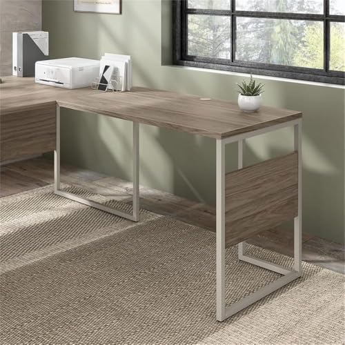 Pemberly Row 42W x 24D Desk Return/Bridge, Modern Hickory Engineered Wood, Built-in Wire Management Grommet, Sturdy Metal Legs, L or U Shaped Desk Attachment, Office Workspace Furniture