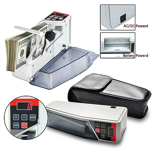 KEULEN Portable Money Counter Machine, Mini Handy Cash Bill Counting Machine with Digital Display Screen, 600pcs/min Banknote Paper, Number of Sheets Can Be Set, Multinational Currency Counting