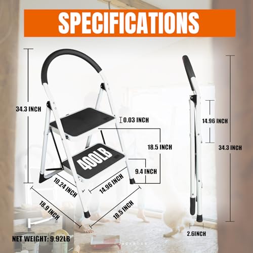 Torin 2 Step Ladder, 400lbs Capacity Sturdy Step Stool Folding