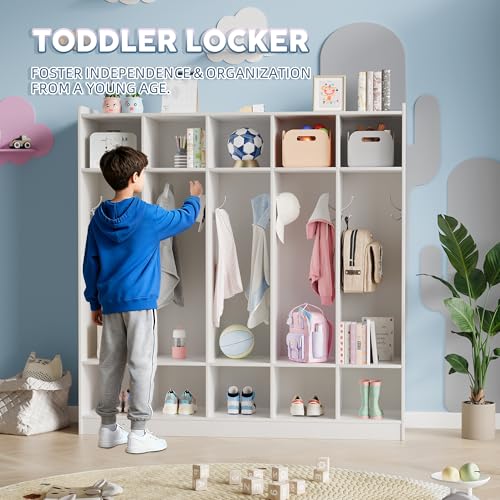 Garvee 5-Section Classroom Coat Locker with 10 Cubbies, Cubby Storage Organizer with 10 Hooks for Home, School, Nursery, Kindergarten, White