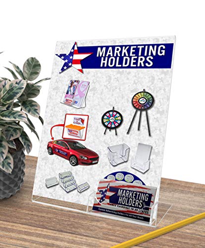 10 Pack Sign Holder 8.5”W x 11”H Frame with 3.5" x 2" Business Card Slot Table Counter Display Stand Clear Acrylic Slanted Back Advertisement Display by Marketing Holders