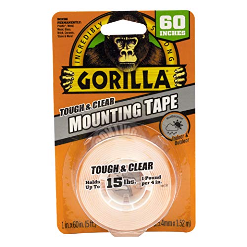 Gorilla Tough & Clear, Double Sided Mounting Tape, Weatherproof, 1" x 60", Clear, (Pack of 8)