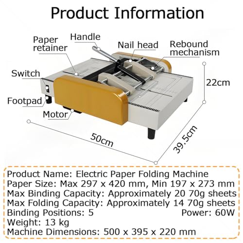 iumLeap Paper Folder Machine, A3/A4/A5 Booklet Maker with Stapler Stitcher, Folds Up to 14 Sheets for Offices, Printing Shops & Publishing