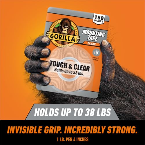 GORILLA Invisible Hold Mounting Tape, 1" x 150", Clear, 4-Pack