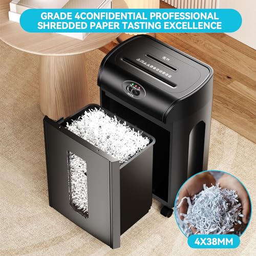 Majnesvon 15-Sheet Cross Cut Paper Shredder - P4 Security & Ultra Quitet, 4.76 Gallons Pullout Waste Bin & Auto Reverse, Heavy Duty Paper/Credit Cards/Staple/Clips Shredder for Home Office (15-Sheet)