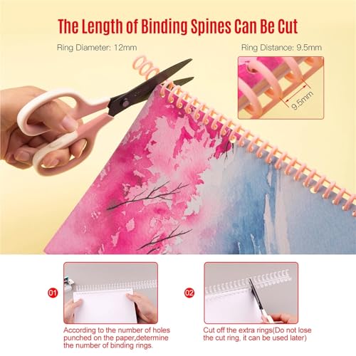 Book Rings Clips 50pcs Plastic 30-Hole Loose Leaf Binders Ring Binding Spines Combs 85 Sheets Capacity(Pink)