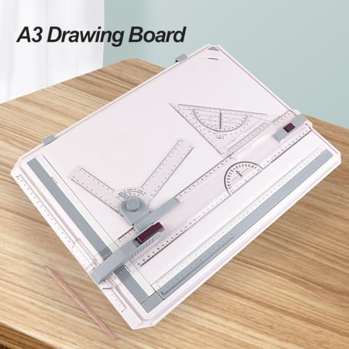 A3 Drawing Board Drafting Table, Portable Architectural Drafting Tool With Transparent T-square, Parallel Motion, Angle Adjustable, Complete Accessories, For Students Engineers And Architects