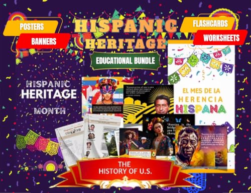 120-PCS Hispanic Heritage Month Educational Trivia & Flashcards, Posters, Worksheets & Banners BDL for Schools & Events | On Hispanic Arts & Culture, Sports, STEM, Activism & More