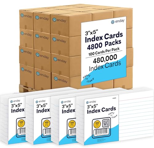 4800 Pack (Pallet) 3x5 Index Cards Bulk, 480,000 Index Card, 100 Cards/Pack, Note Cards 3x5, Study Cards, Flash Cards for Studying, Notecards for School, Office & Home Organization
