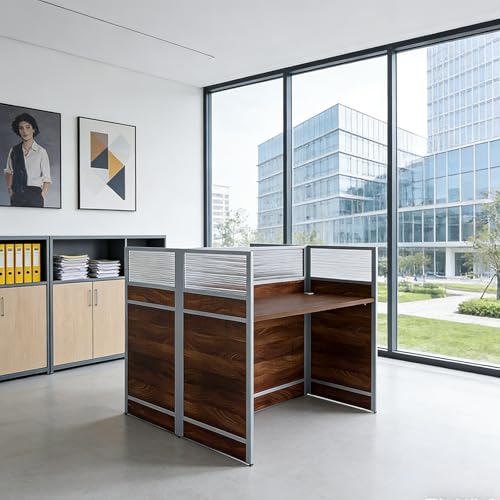 LYDMTSW Office Cubicle Desk, 4 Person Modern Office Workstation Desk with Privacy Partition Staff Table with Cable Management, Modular Office Cubicles Workstations (47.2" Double Computer Desk)