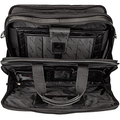 Mancini Buffalo Double Compartment Top Zipper 15.6” Laptop/Tablet Briefcase, Black, Black