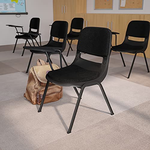 Classroom Essentials Black Padded Ergonomic Shell Chair with Right Handed Flip-Up Tablet Arm