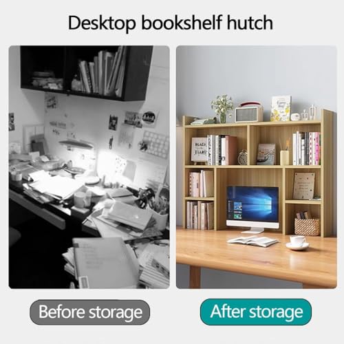 White Wooden Desk Hutch with Storage, Freestanding Desktop Bookshelf and Organizer Rack for Home Office, Dorm, and Study Desk, Ideal for Books, Supplies, and Decorations,Wood,35.4″×7.9″×35.4″