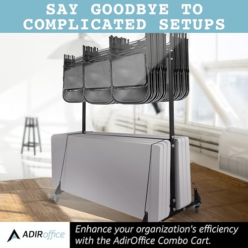 AdirOffice Combo Cart for Chairs & Tables - Foldable Seat & Table Wheeled Caddy - Steel Body Truck with Locking Swivel Caster Wheels - 600 Lbs Weight Capacity - Quick & Easy Assembly