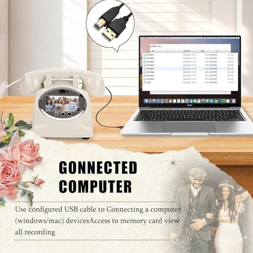 LwiftGal Video Audio Guest Book Wedding Phone, 1080p Hd Retro Video Phone Guest Book, Wedding Phone Customized Video Messages, Record Preserve Special Occasions, for Weddings Black-32GB